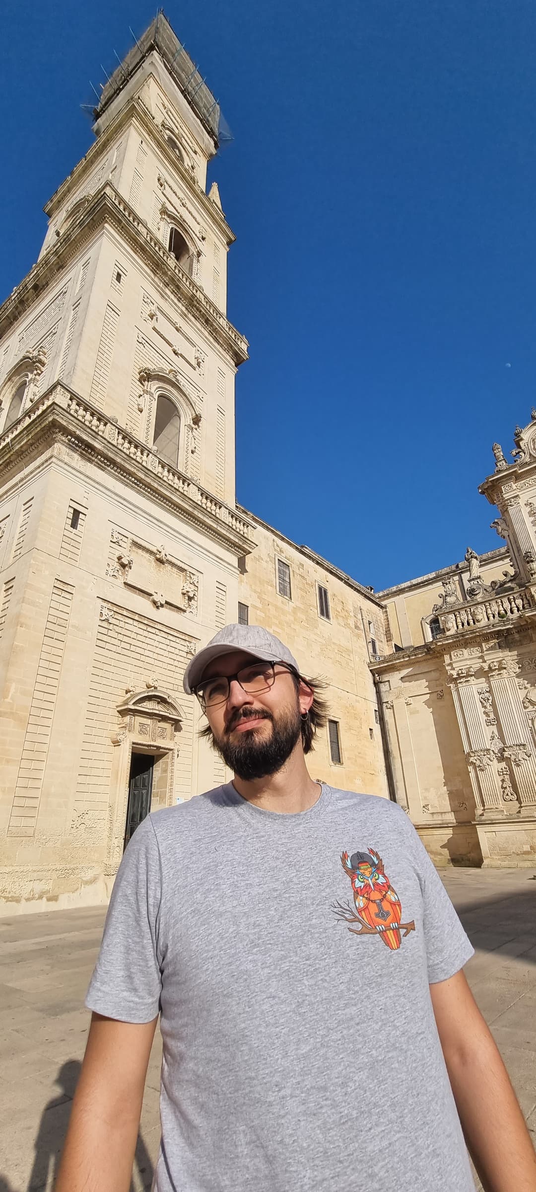 Stefano wearing the owl shirt