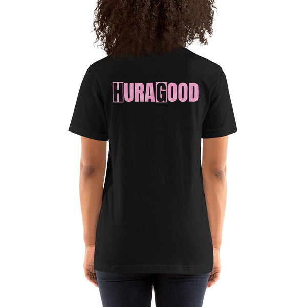 Hura Good Women's Pink Text Front and Back