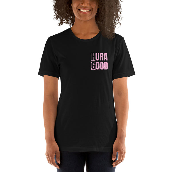 Hura Good Women's Pink Text Front and Back