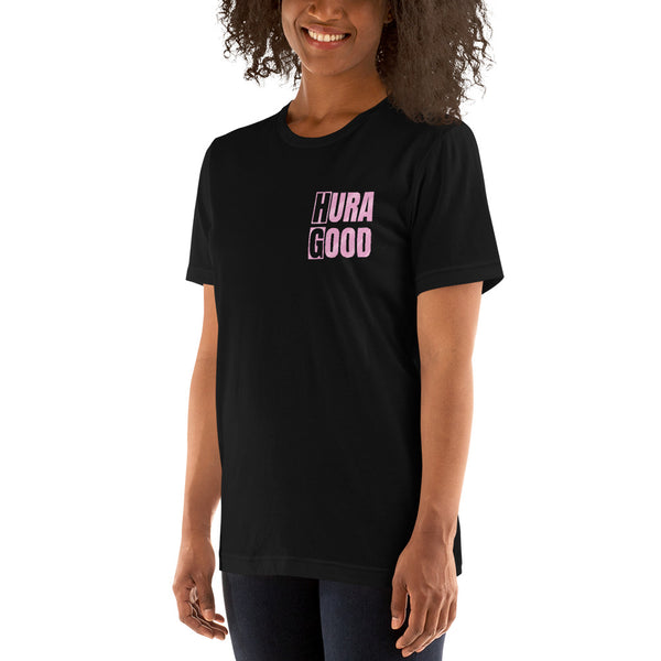 Hura Good Women's Pink Text Front and Back