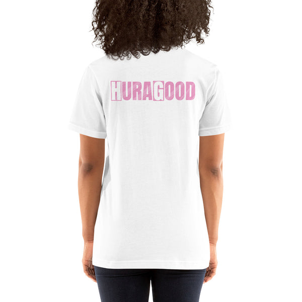 Hura Good Women's Pink Text Front and Back