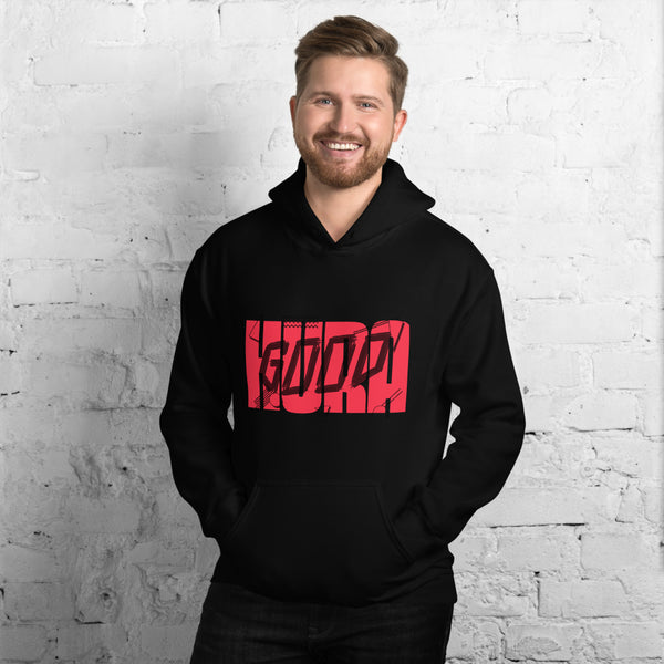 Hura Good Bold Graffiti Pullover Hoodie Unisex Streetwear Jumper 90s Style Fashion Black White Retro Urban Clothing Cozy Warm Trendy Apparel