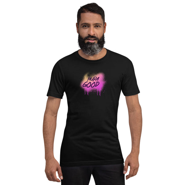 Hura Good Men's Black T-Shirt Spray Pink