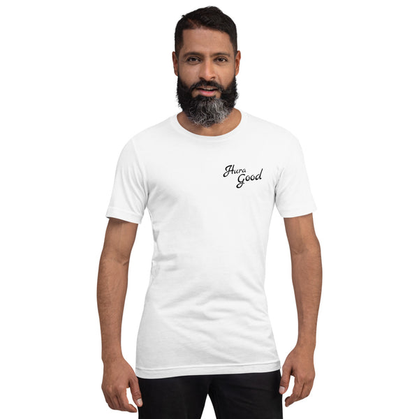 Hura Good Men's White T-Shirt Logo Top Left Black