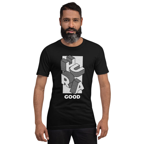 Hura Good Mens Black T-Shirt Block White