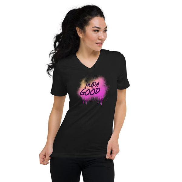 Hura Good Women's Graffiti Pink Short Sleeve V-Neck T-Shirt