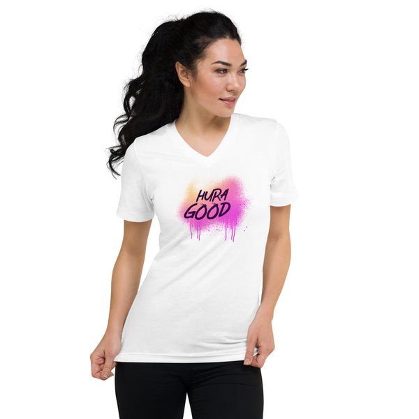 Hura Good Women's Graffiti Pink Short Sleeve V-Neck T-Shirt