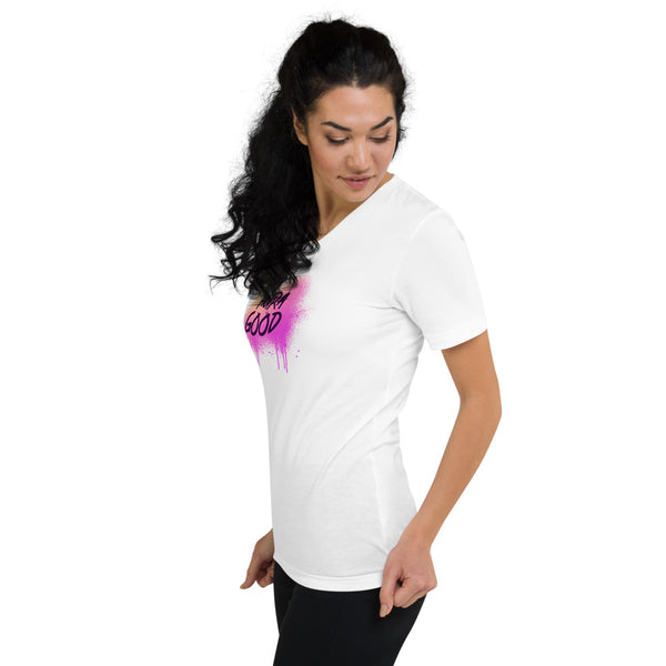 Hura Good Women's Graffiti Pink Short Sleeve V-Neck T-Shirt